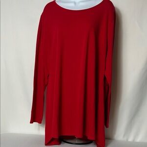 Calvin Klein Women’s Size 2X Vibrant Red Long Sleeve Loose Fit  Stretch Fab Top